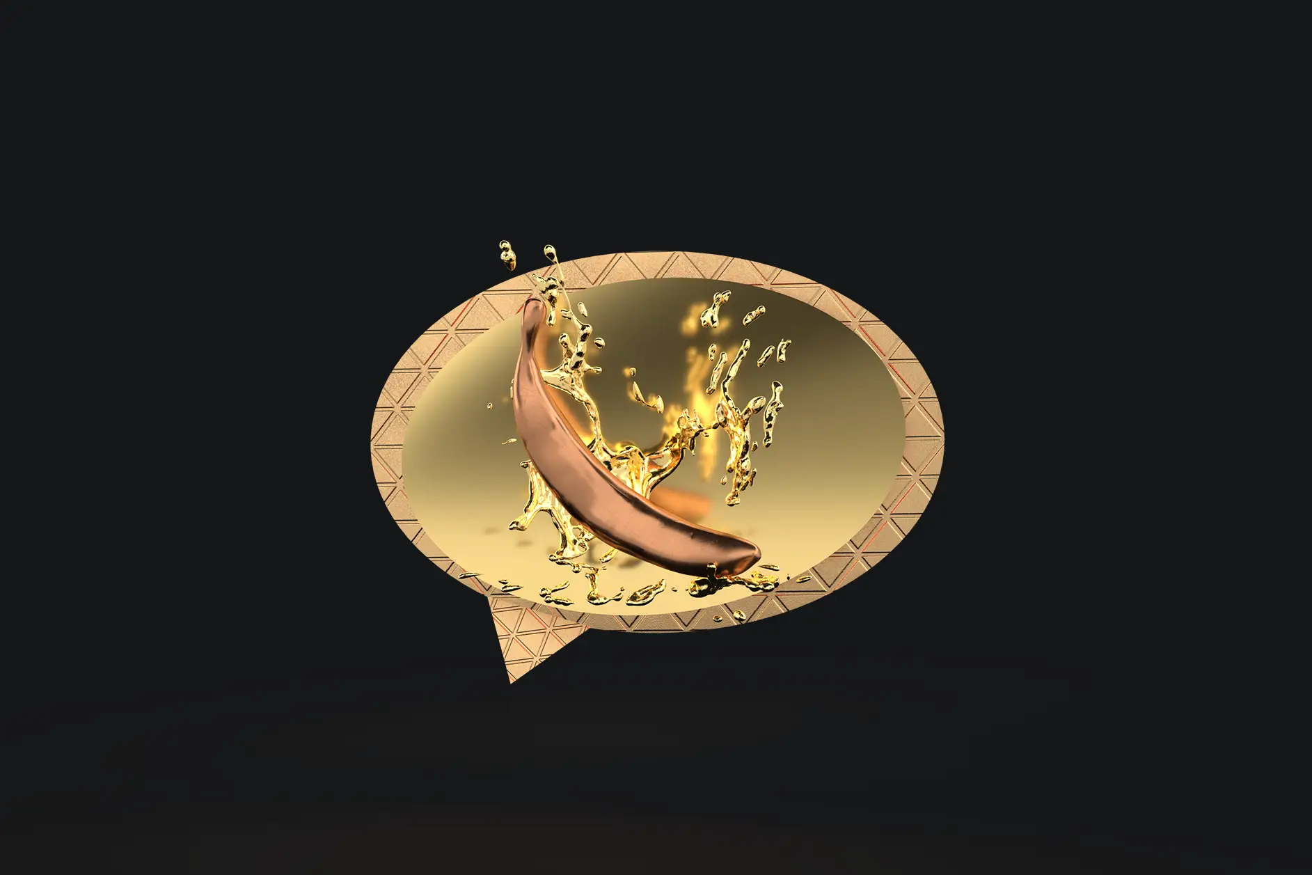Ein stilisiertes Messenger-Icon aus Gold mit einer platschenden Banane statt einem Telefon