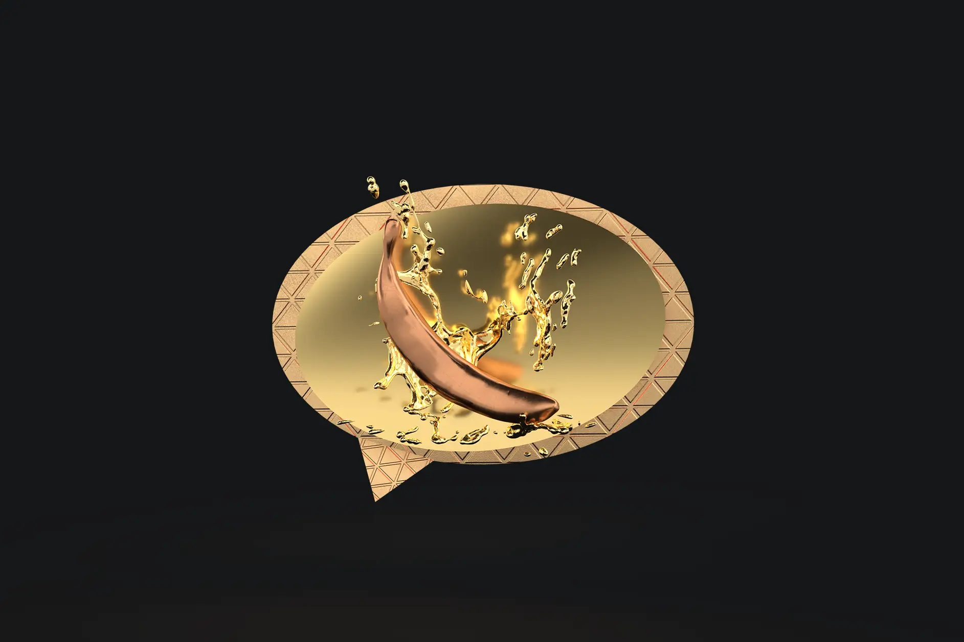 Ein stilisiertes Messenger-Icon aus Gold mit einer platschenden Banane statt einem Telefon 