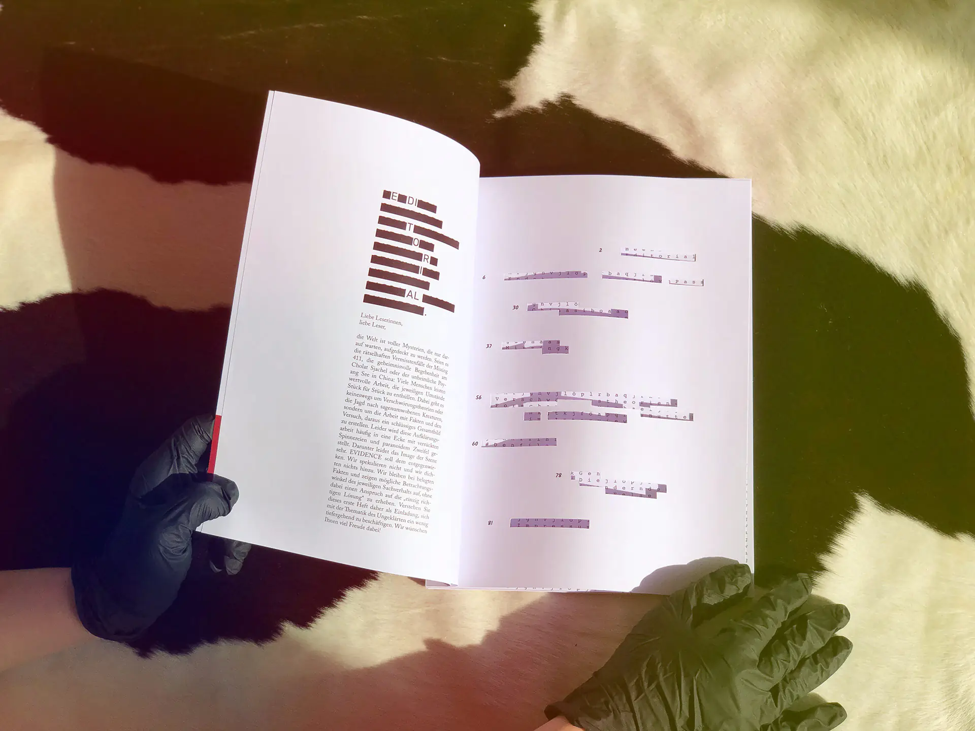 Das Editorial und das Inhaltsverzeichnis des Magazins sind geöffnet.