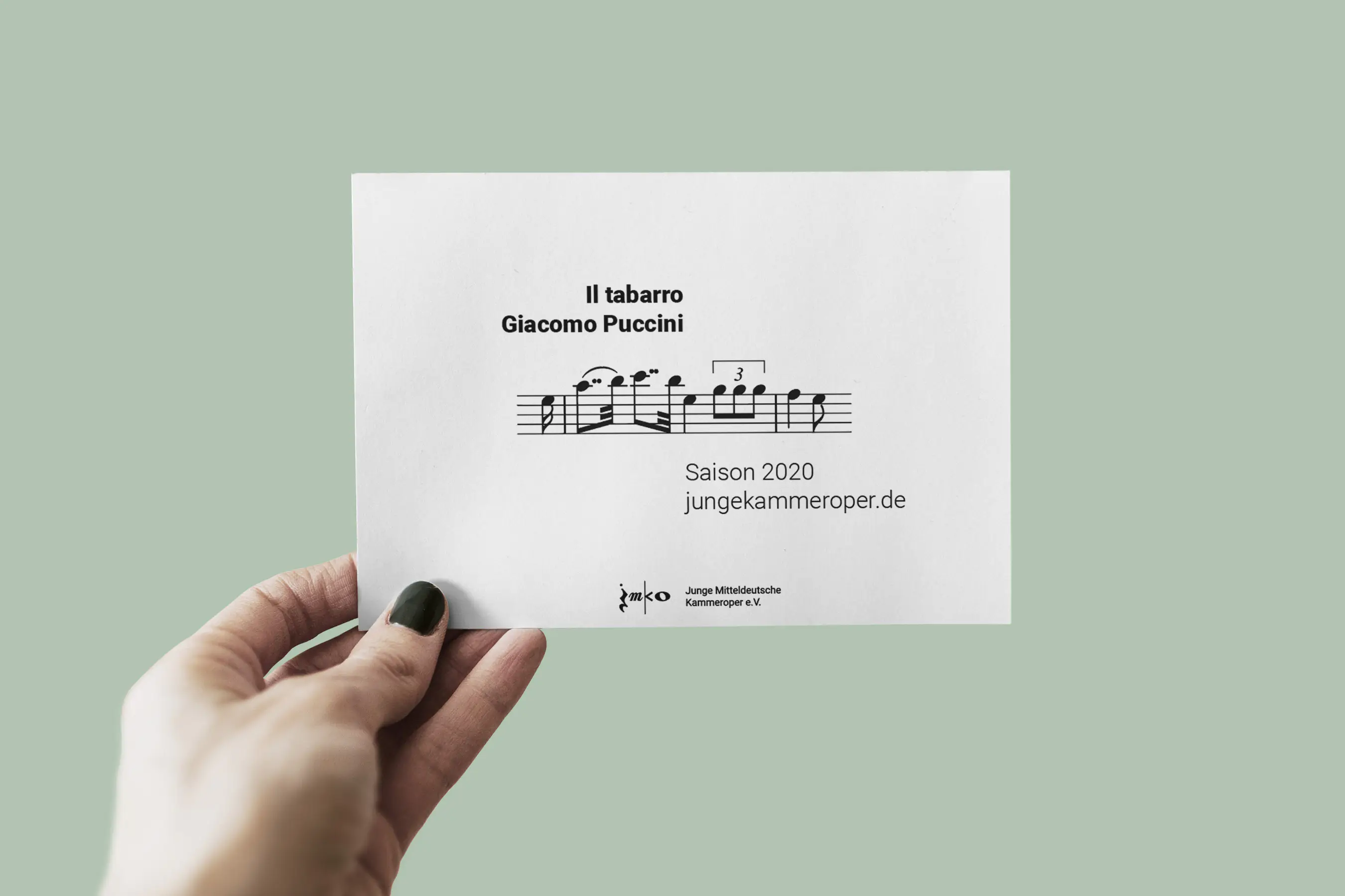 Postkarte für eine Opernproduktion von Giacomo Puccinis Il Tabarro durch die Junge Mitteldeutsche Kammeroper e.V. (jmko)